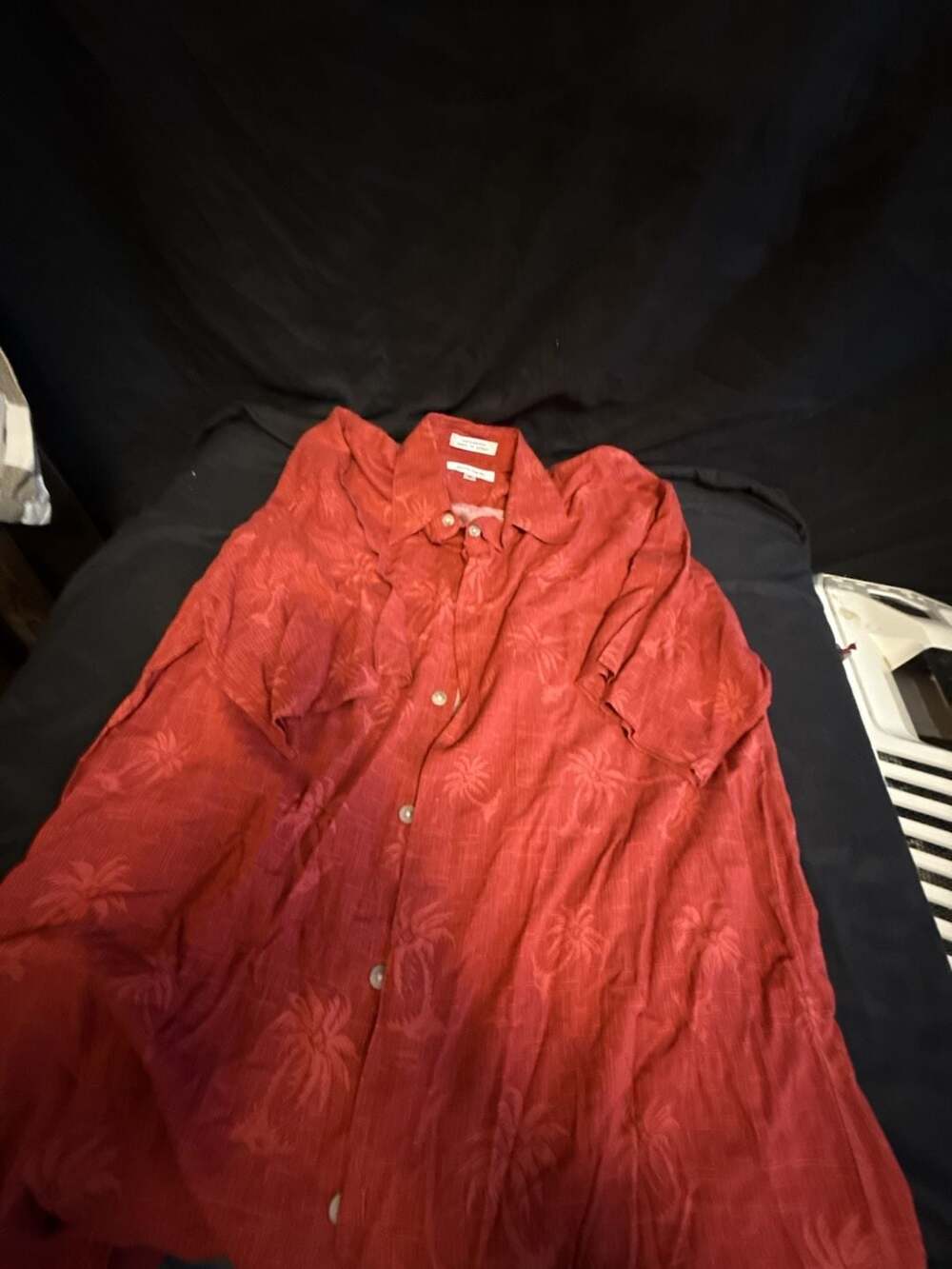 Pierre Cardin Men's Solid Red Palms Rayon Button-Up Short Sleeve Casual Shirt